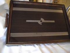 Art Deco Tray with Mirror Silver Design, Serving Tray, Man's Dresser Tray