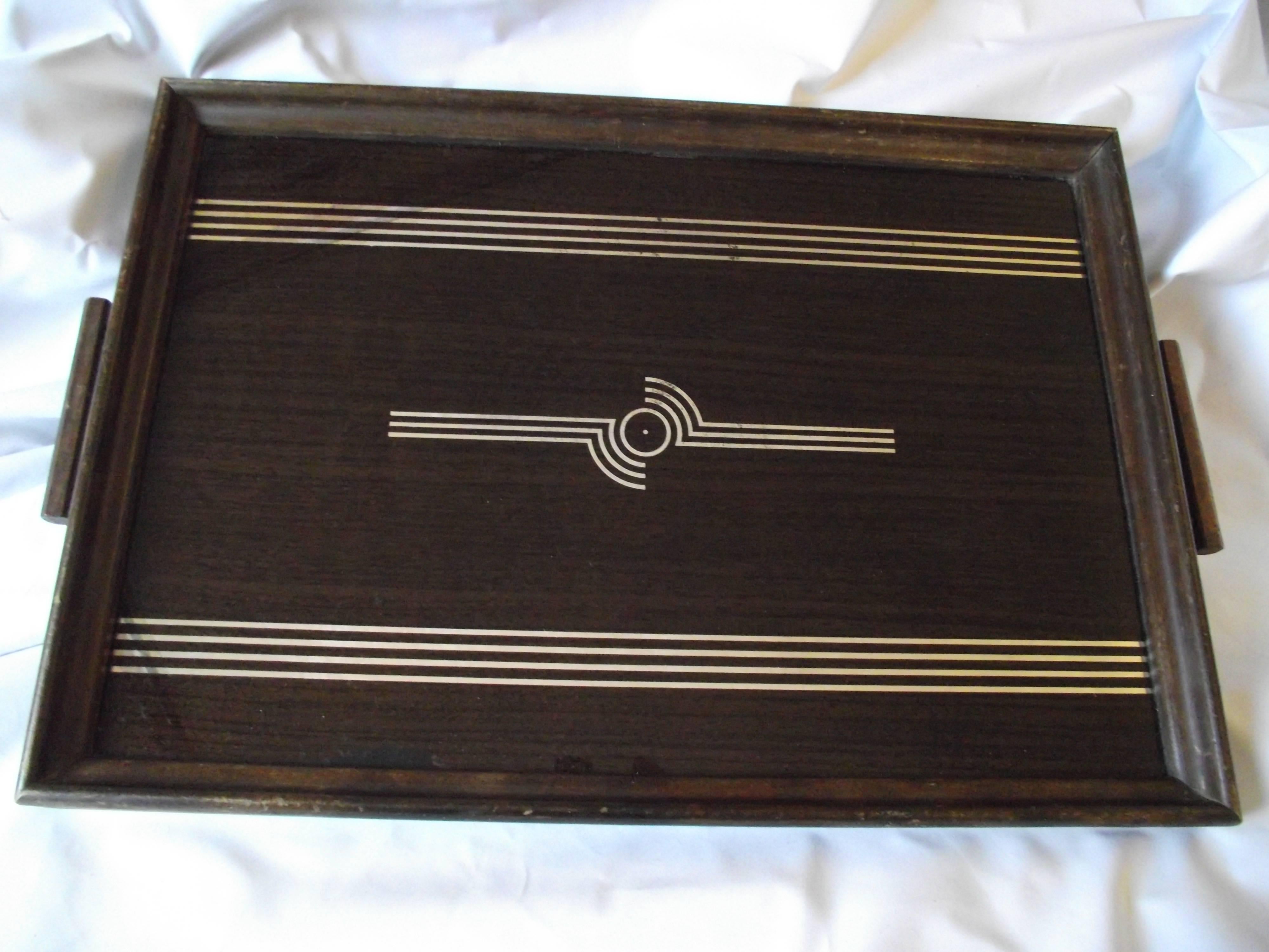 Unknown Art Deco Tray with Mirror Silver Design, Serving Tray, Man's Dresser Tray