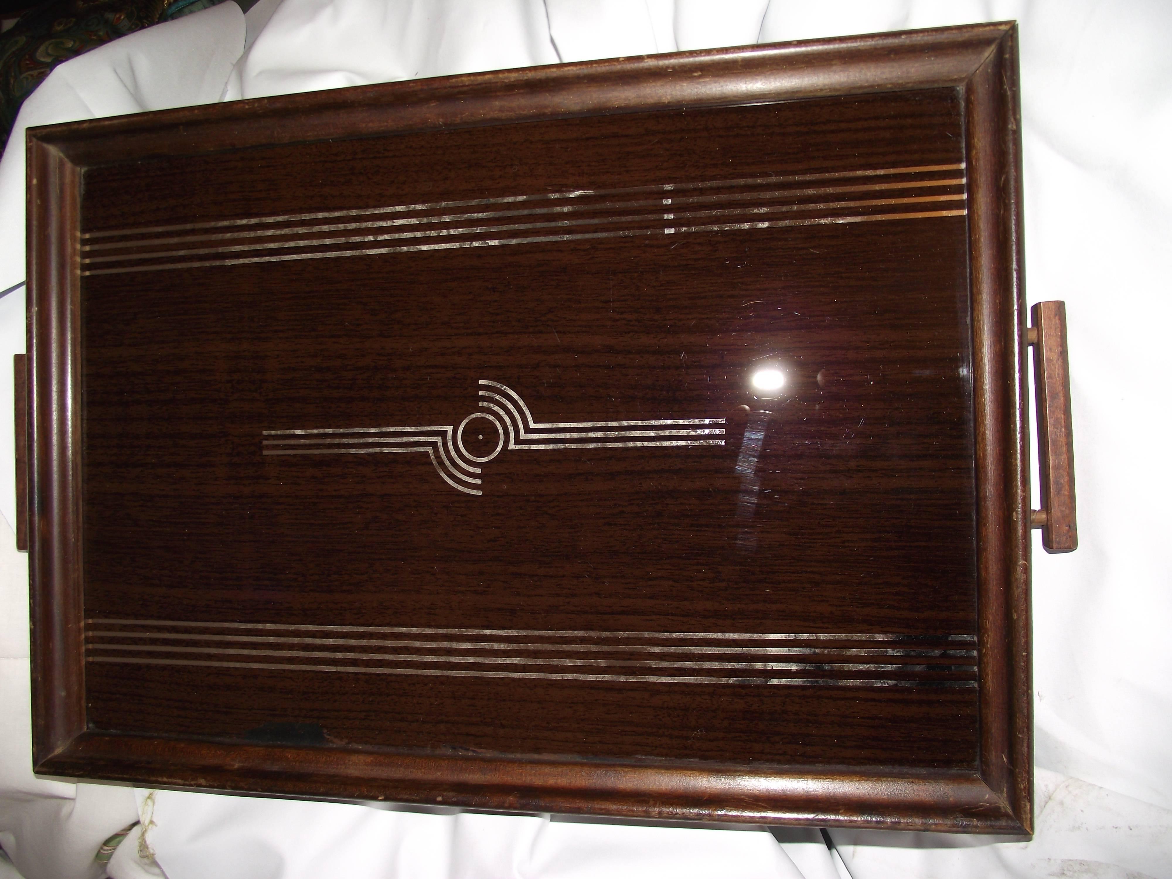 Art Deco Tray with Mirror Silver Design, Serving Tray, Man's Dresser Tray In Good Condition In Harrisburg, PA
