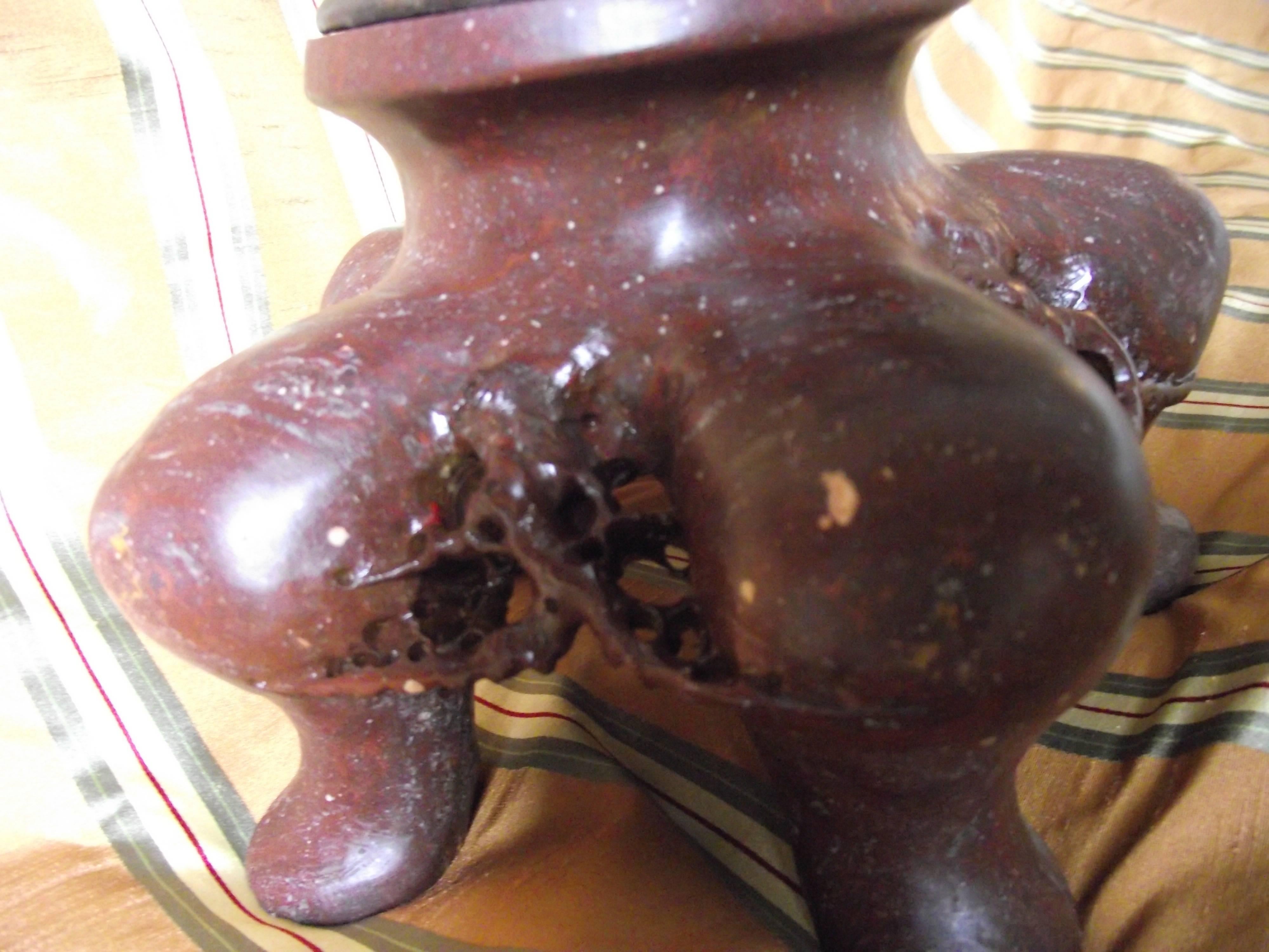 Carved Stone Vase, Oriental Style Carved Brown Soapstone Vase For Sale 3