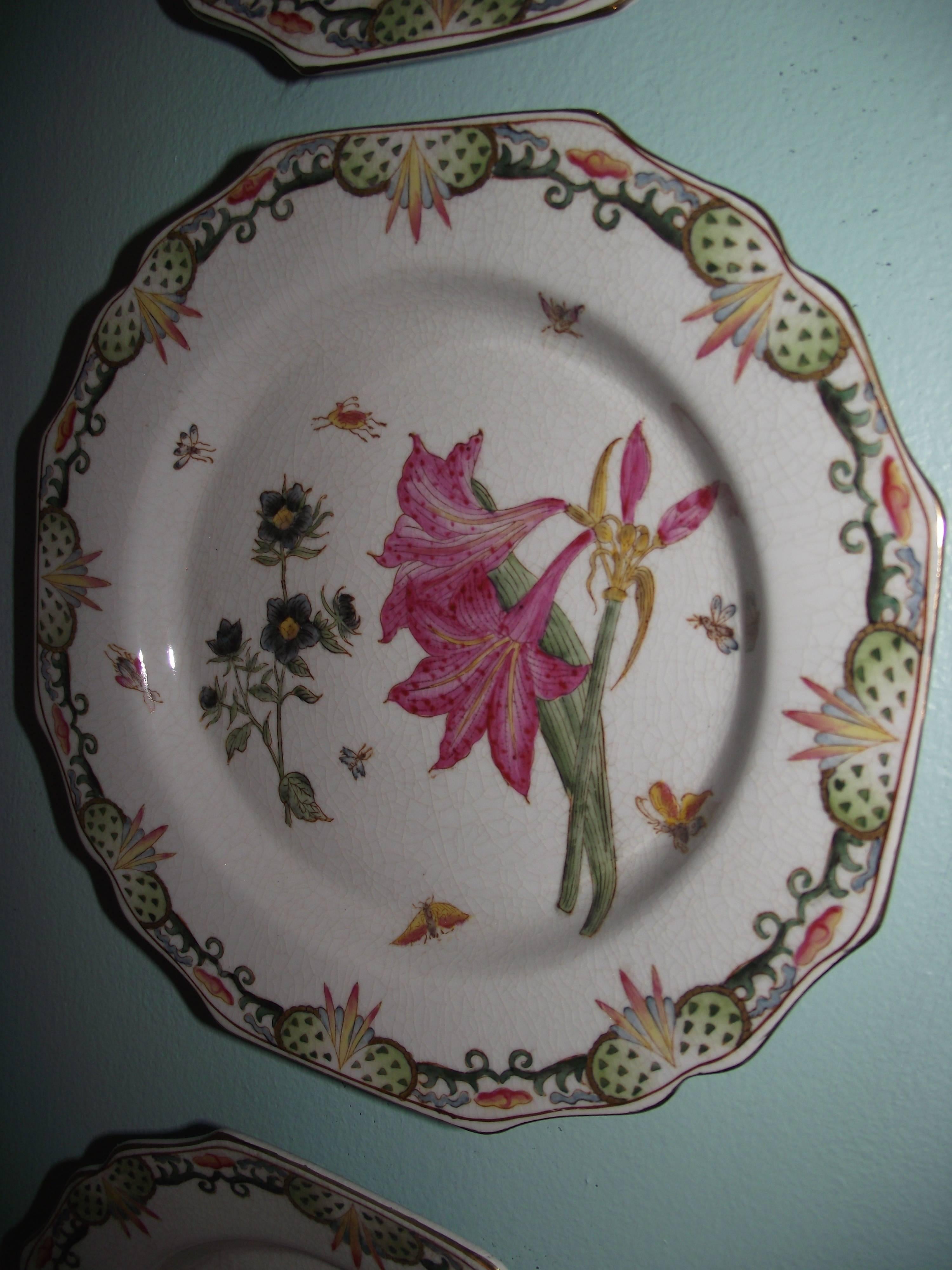 Chinese Export Decorative Plates, Set of Five Transferware Plates For Sale