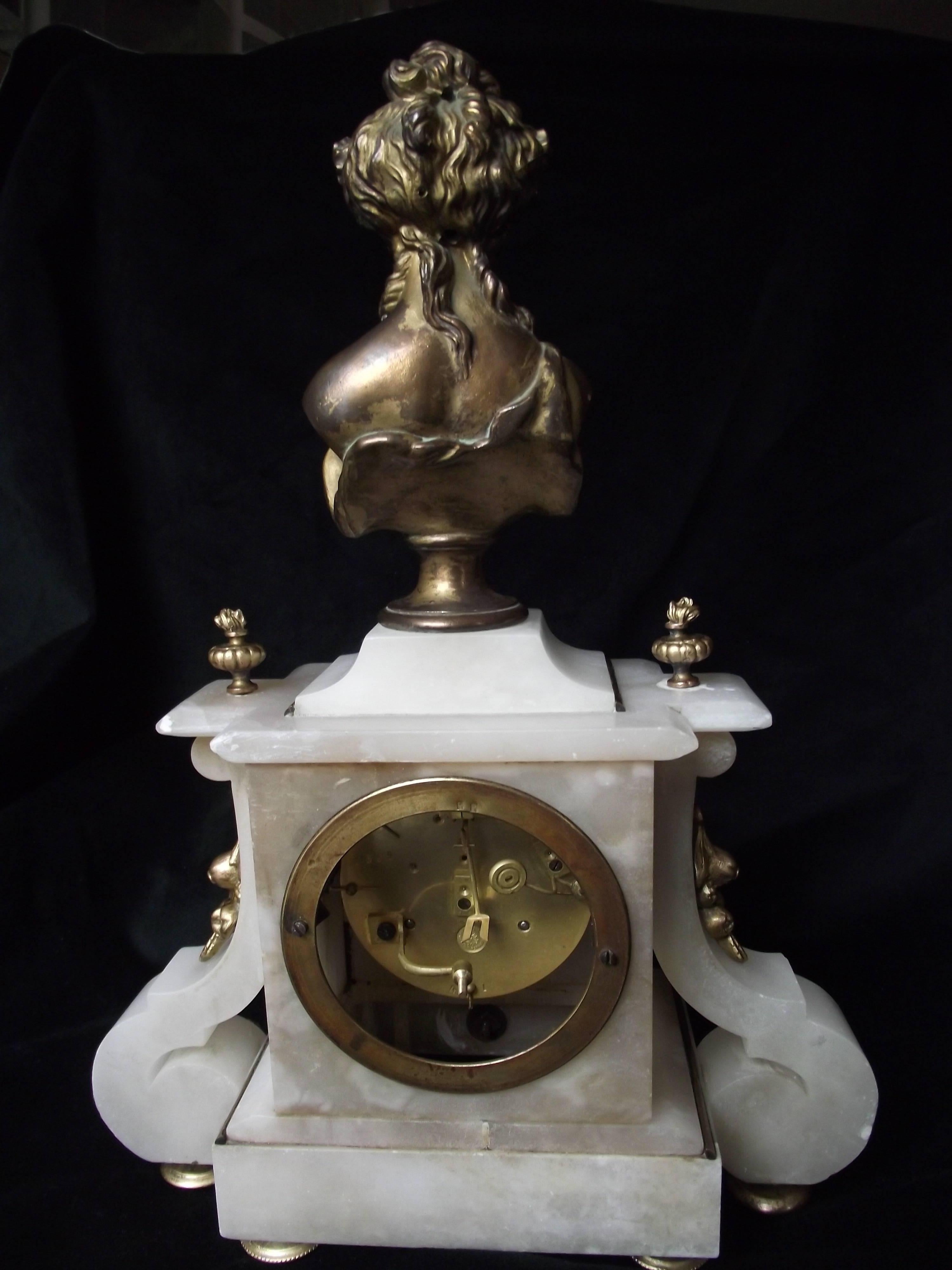 Mid-19th Century Victorian Alabaster French Clock, White Carved Alabaster Figure Clock
