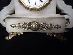 Victorian Alabaster French Clock, White Carved Alabaster Figure Clock