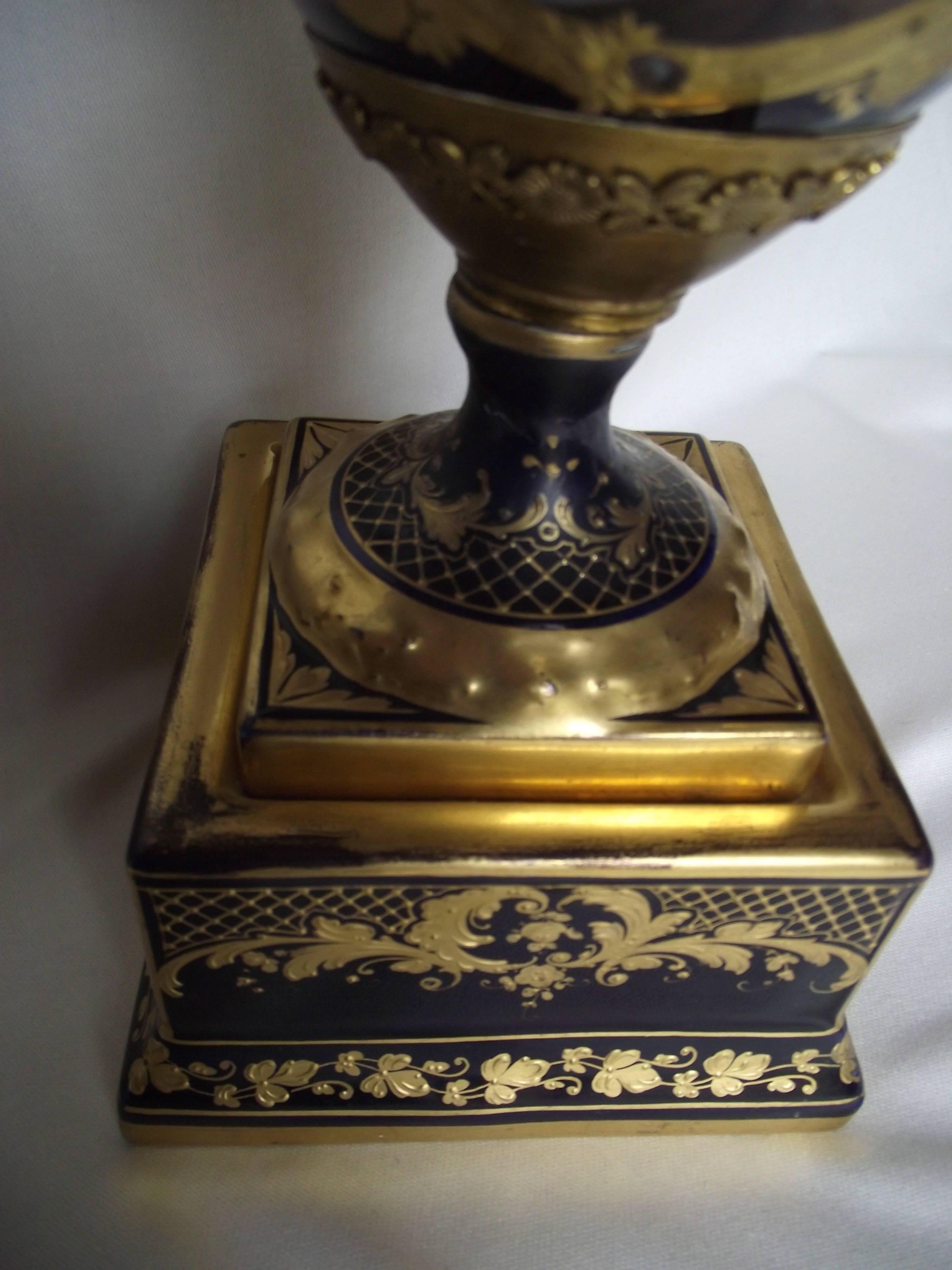 Royal Vienna Vase, Severes Style, Cobalt Blue with Raised Gold Decoration 2