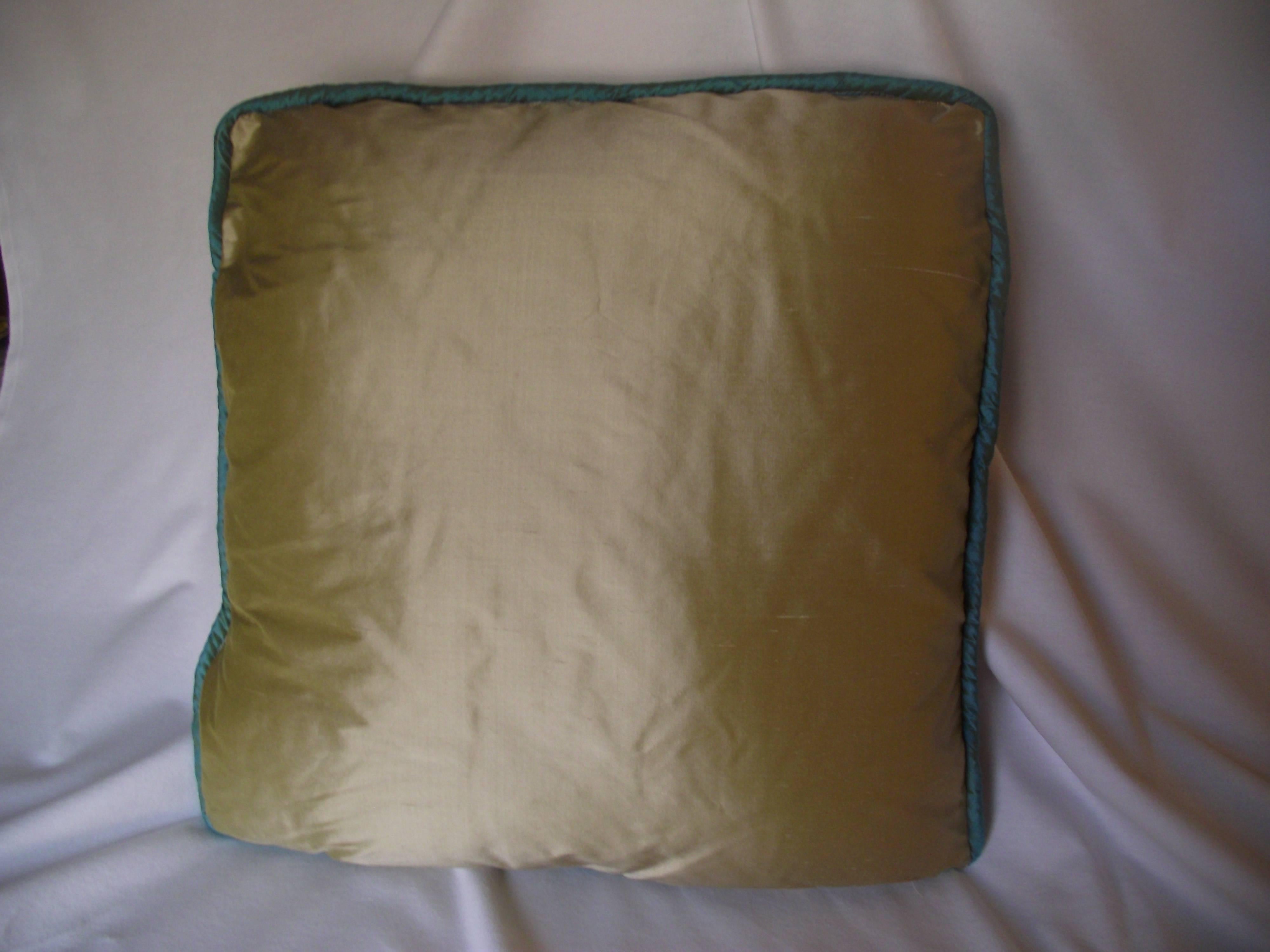 American Art Deco Throw Pillow, Original Designed Throw Pillow, Blue and Green Pillow For Sale