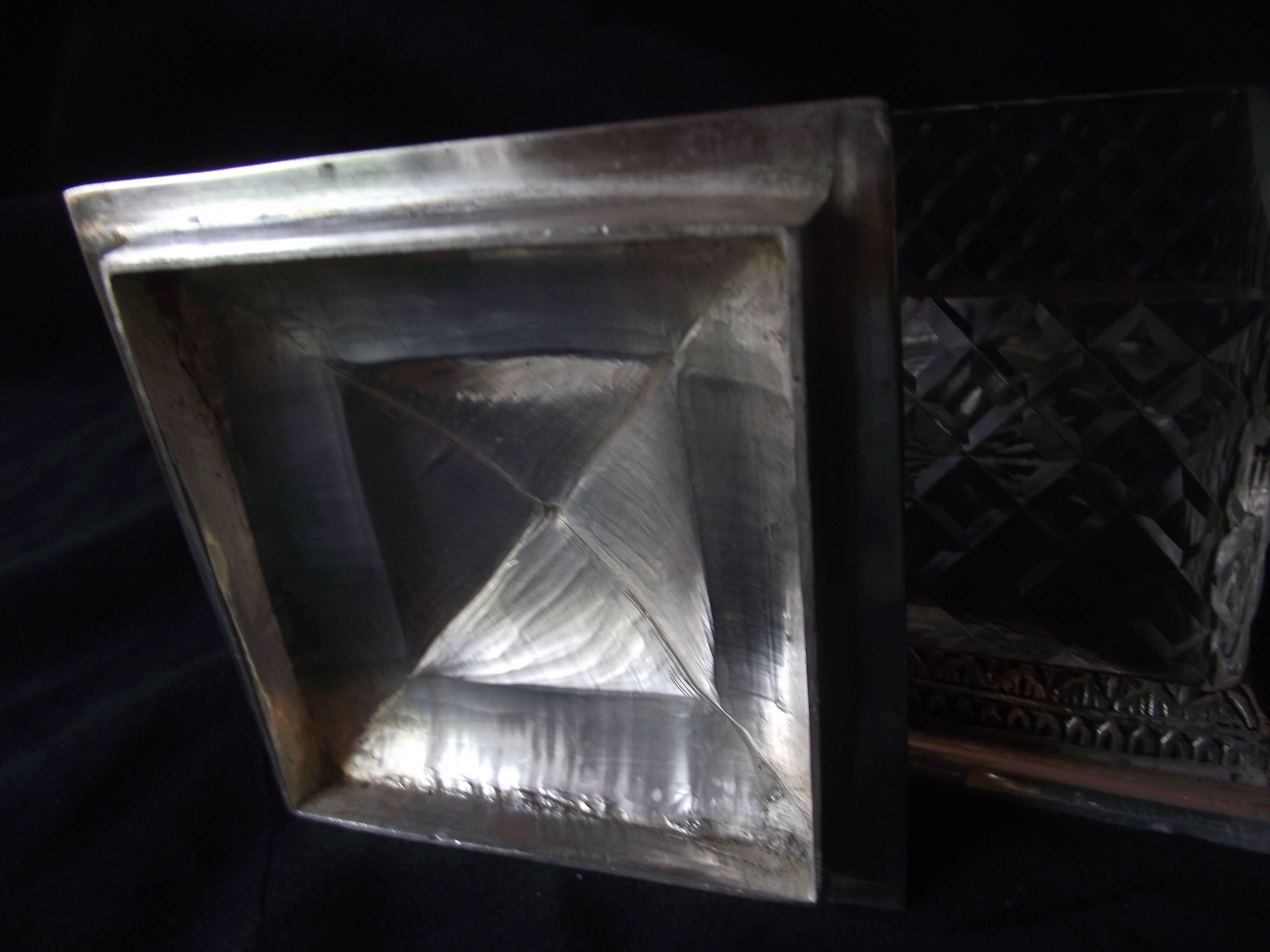 Unknown Silver and Glass Box, Vanity Box, Pressed Glass and Silver Box For Sale