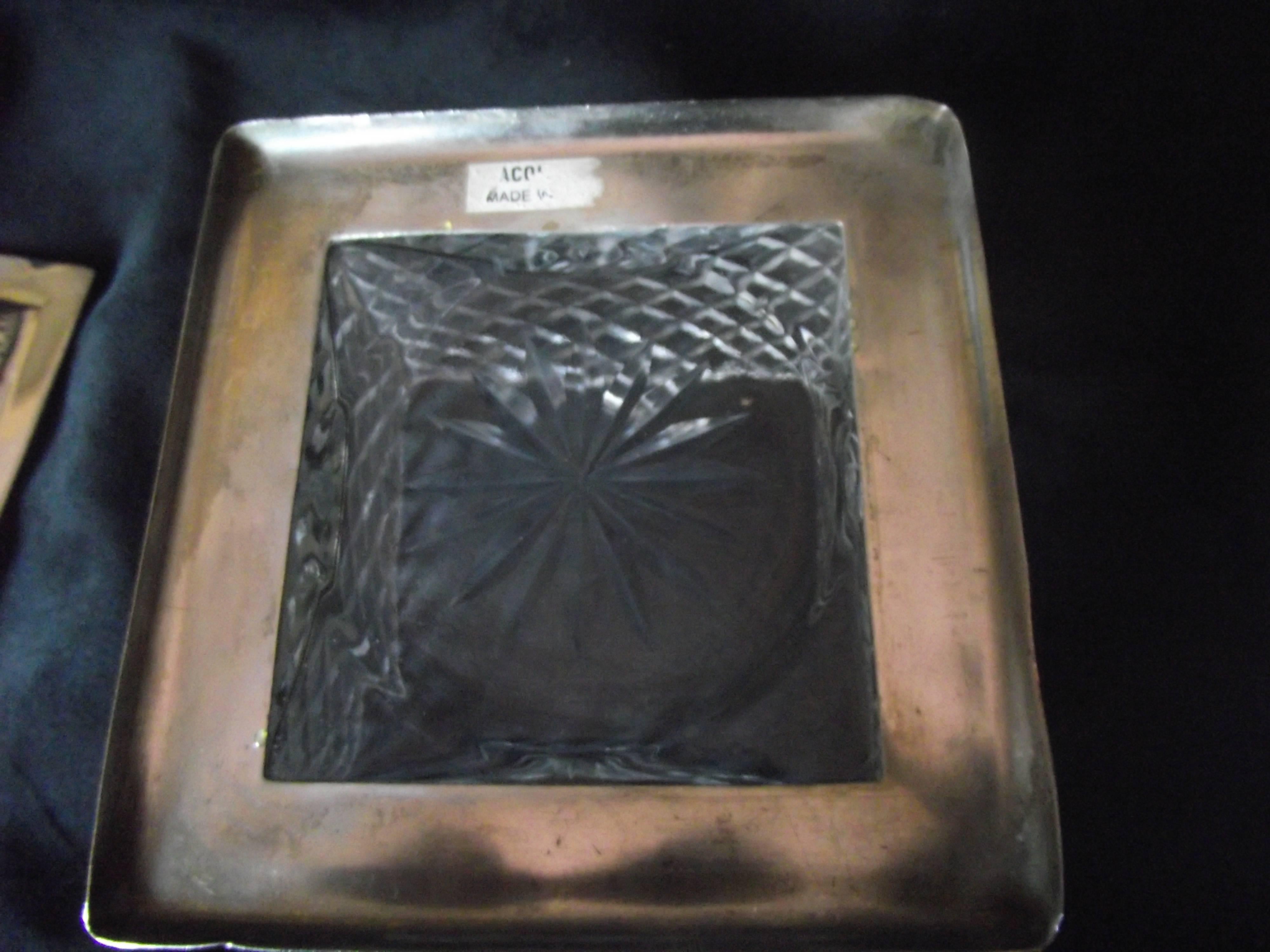 Early 20th Century Silver and Glass Box, Vanity Box, Pressed Glass and Silver Box For Sale