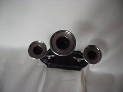 Art Deco Candelabra, Vintage Machine Age Chrome Metal Black Painted Brass