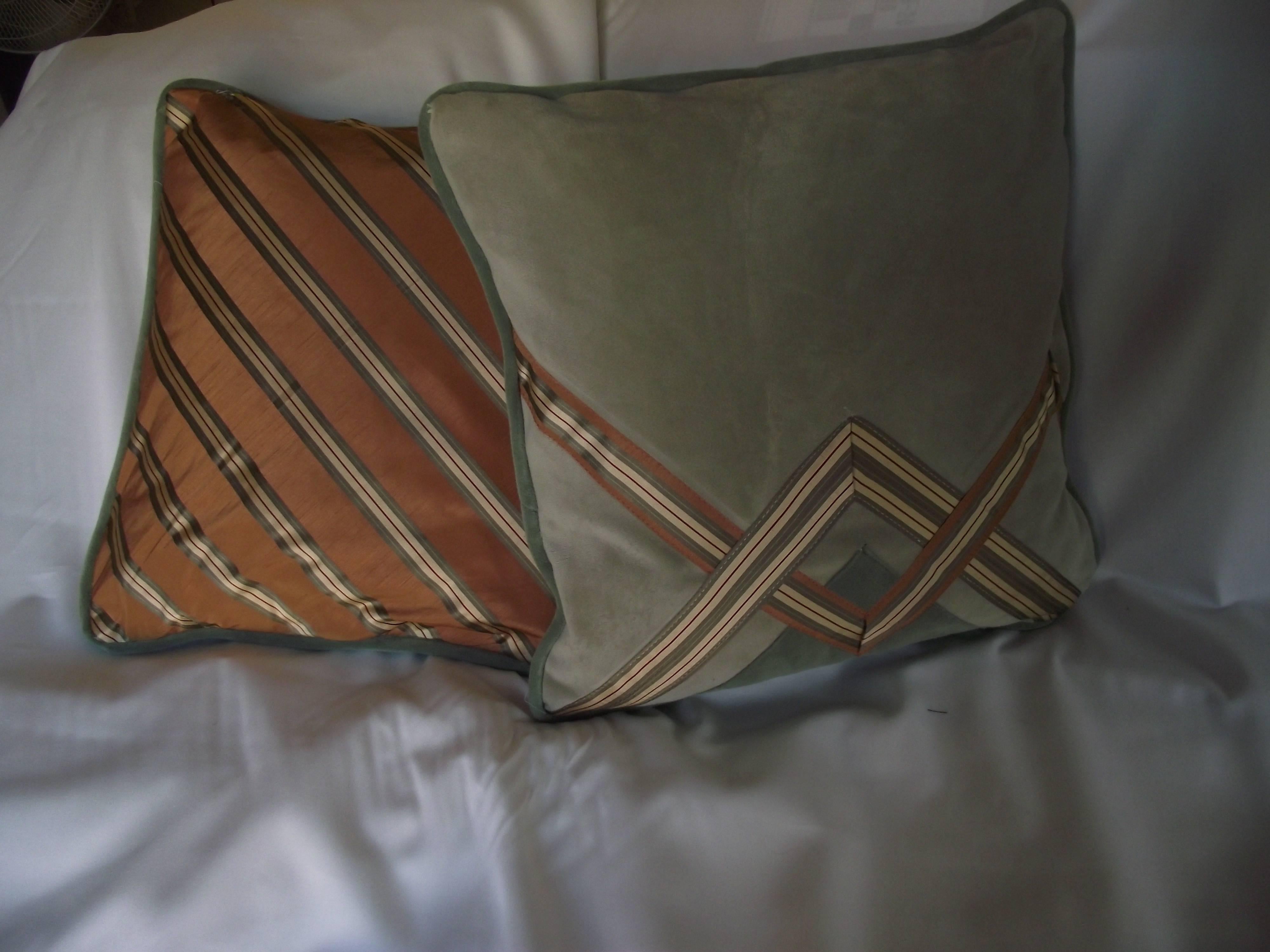 American Art Deco Style Pillows, Pale Green, Siena and Gold Original Deco Designed Pillow For Sale