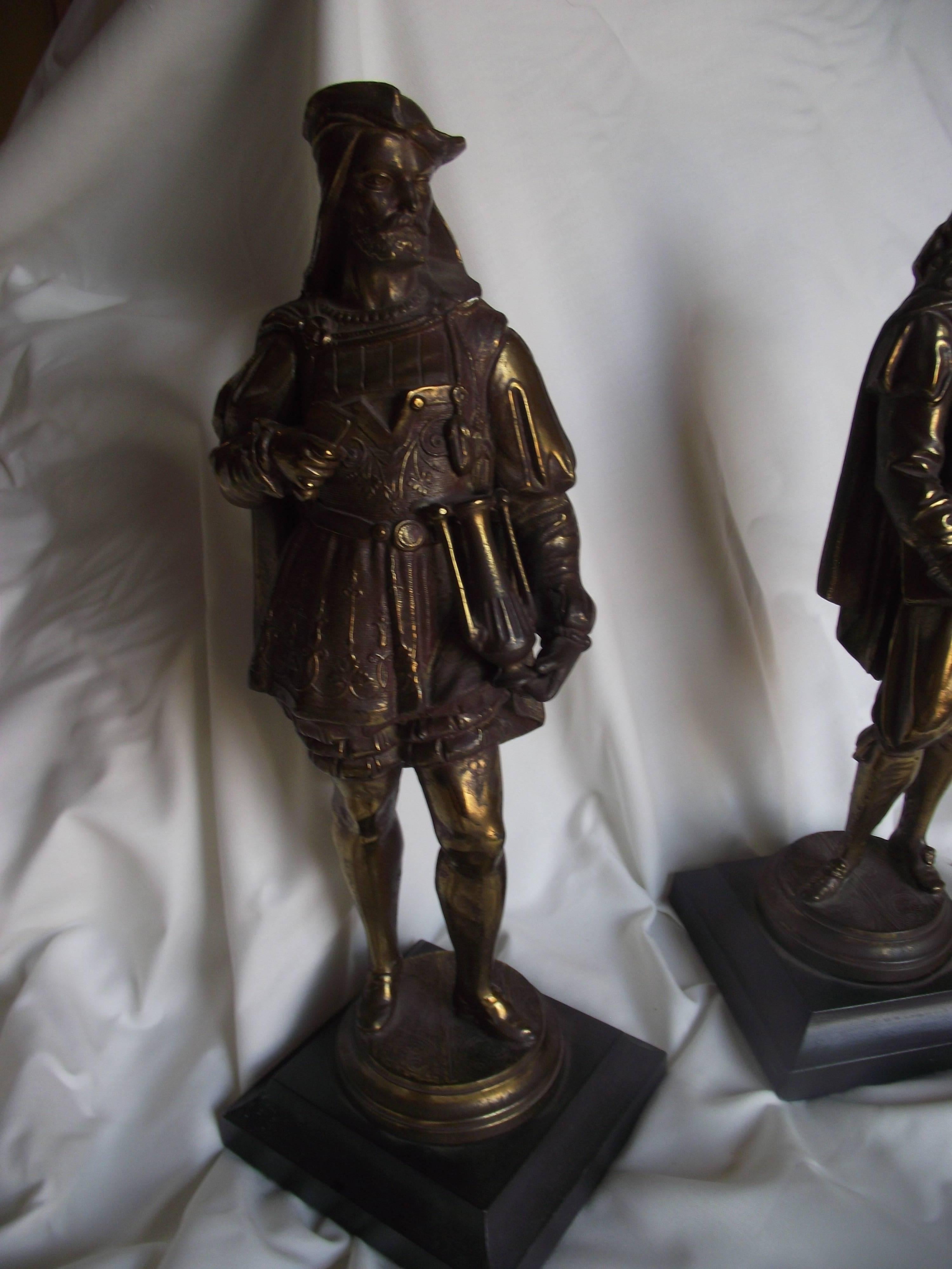 These impressive sculptures represent a painter and a potter are specter with a bronze finish. The finish is original and in remarkably good condition. The detail is crisp and distinct.

The would be a great addition to a mantel, tabletop display