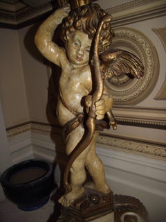 Cupid Demilune Table, French Painted Cream & Gilt Table with Hand-Painted Finish