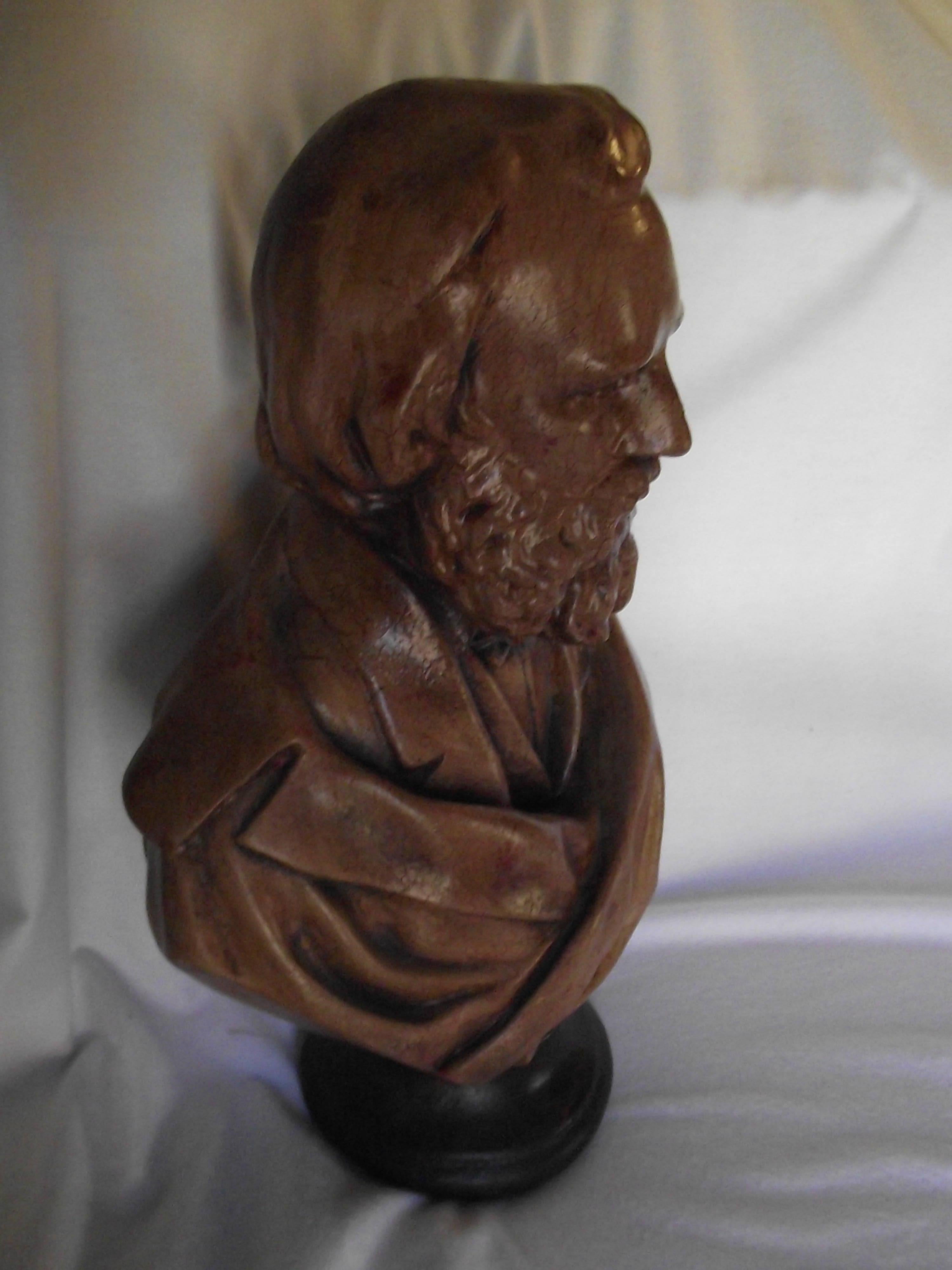 This bust is hand finished in  my studio in a beautiful multiple layer antique style.
