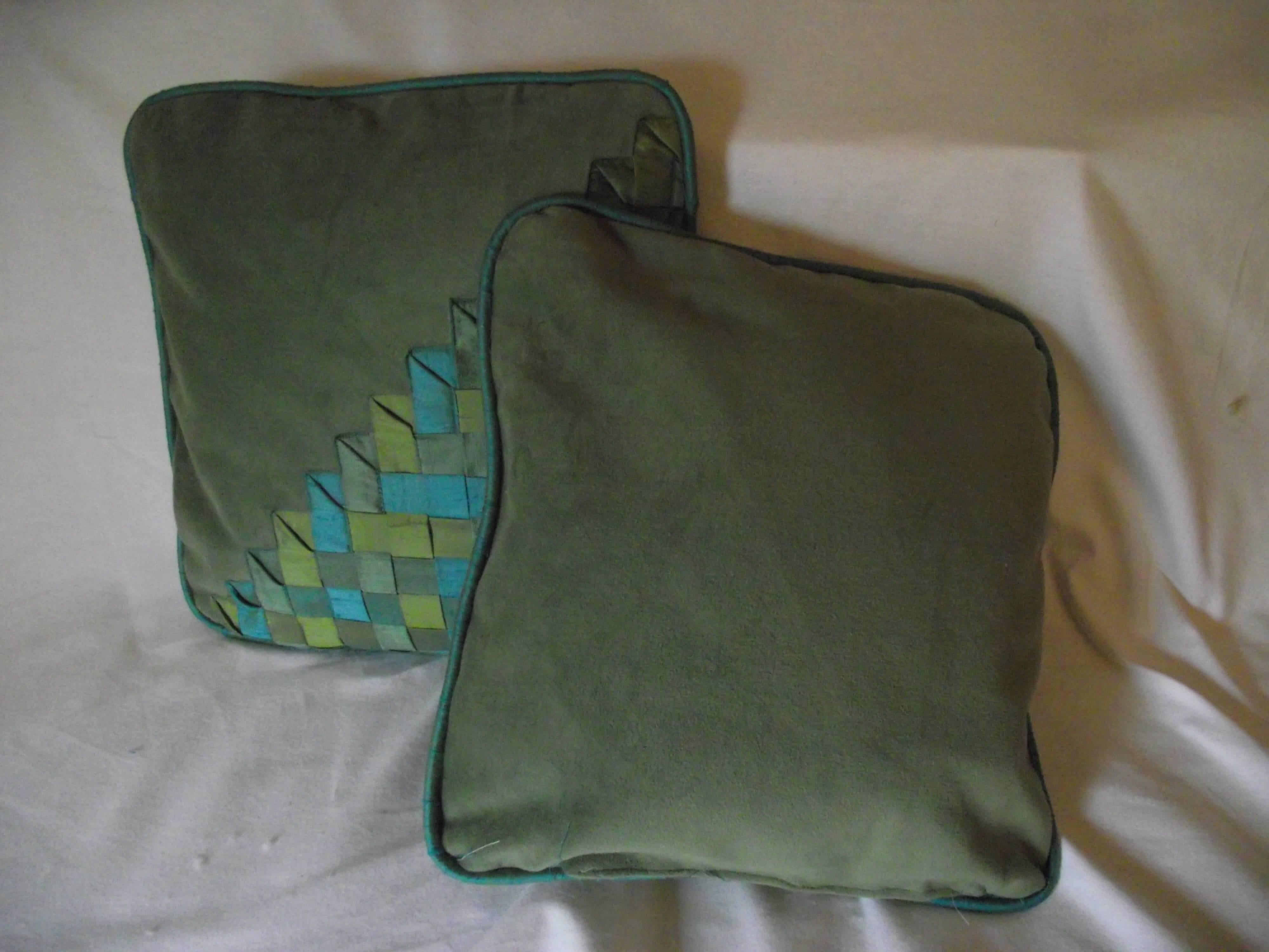 American Art Deco Pillows, Original Geometric Silk Design on Velvet Comfort Throw Pillows For Sale