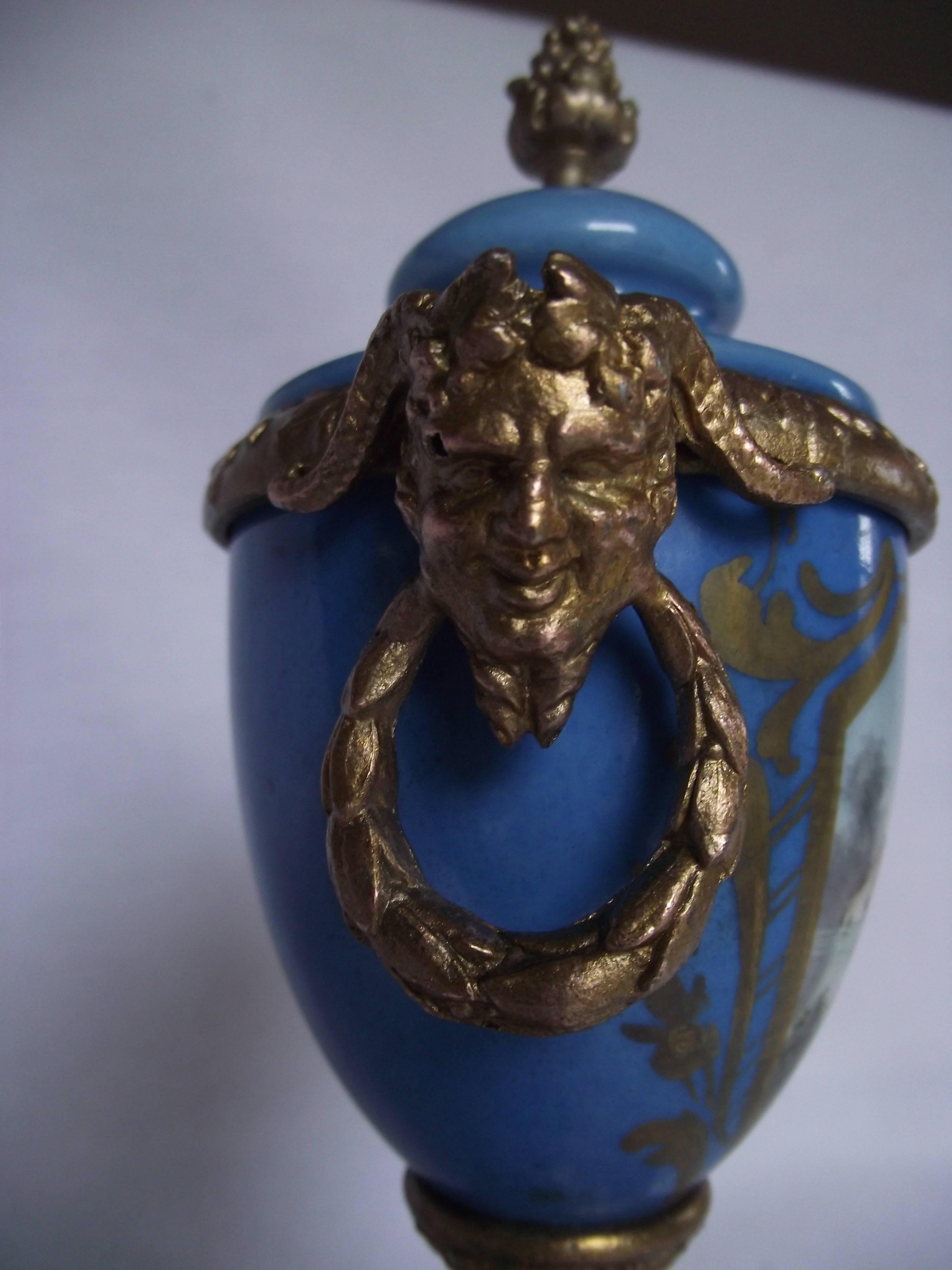 Sèvres Style Urn, Hand-Painted Porcelain Gilt Metal Urn In Good Condition In Harrisburg, PA