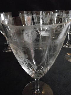 Antique Wine Glasses, Deeply Etched, Pied Piper Pattern by Heisey