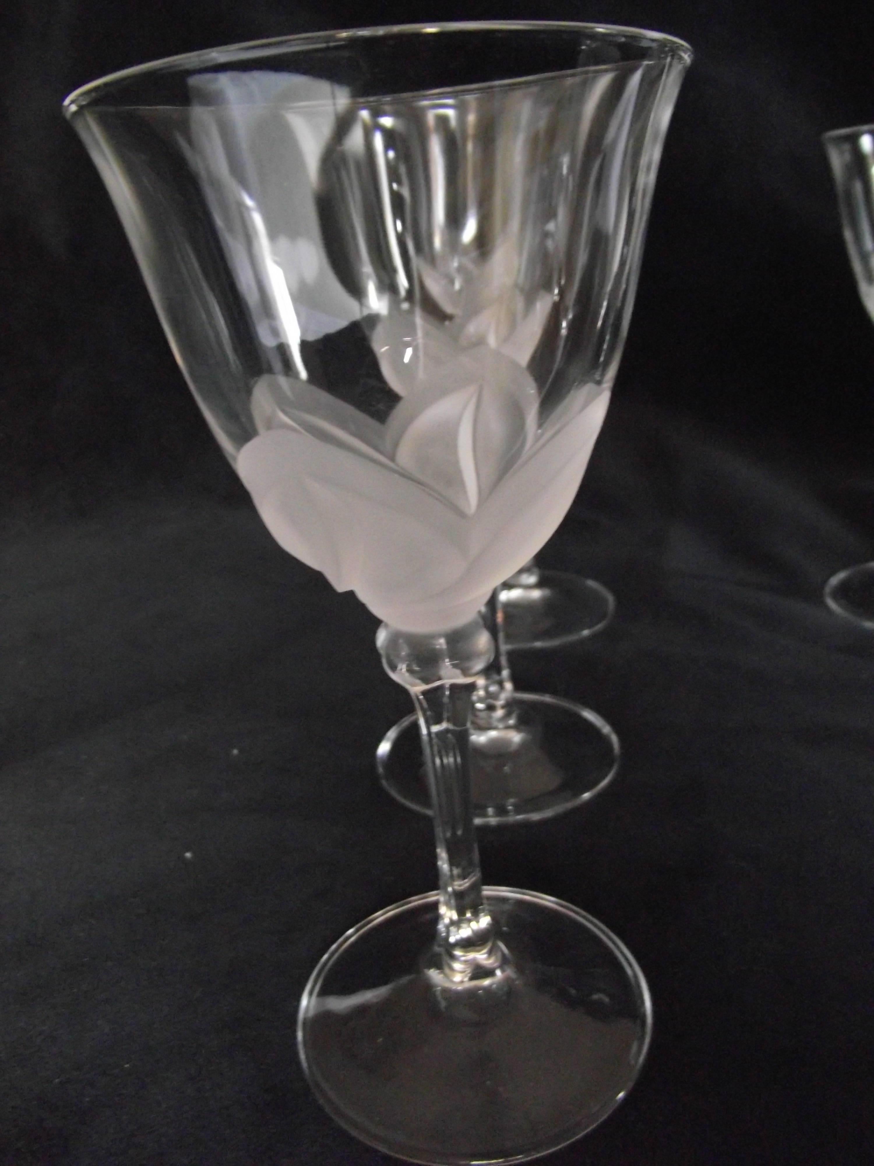 Art Deco Crystal Wine Glasses, Signed J.G Duran, Florence Pattern Wine Glasses For Sale