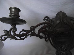 Pair of Art Nouveau Candle Sconces, Bronze Finish Art Nouveau Sing Arm Sconces