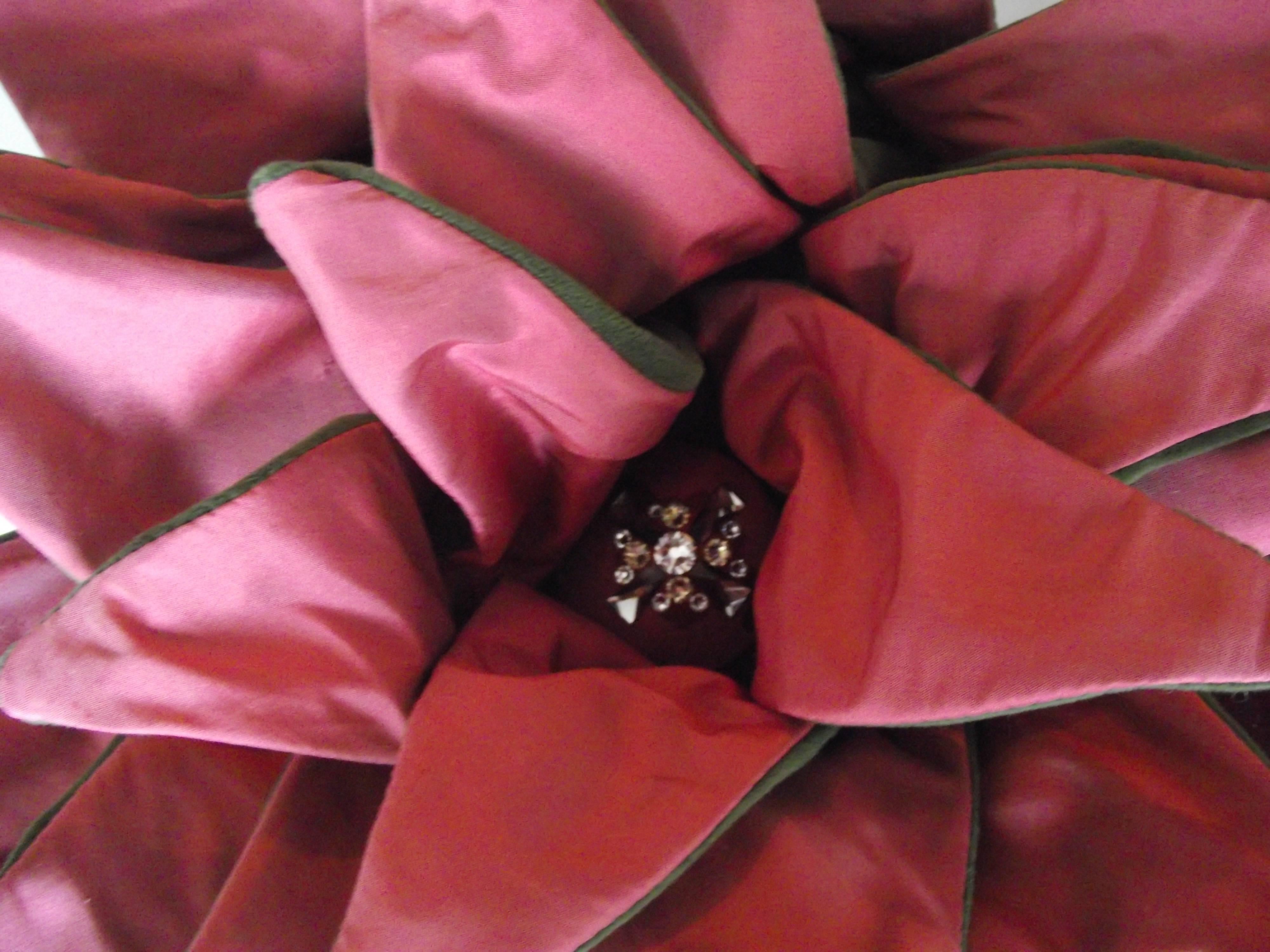 Organic Modern Unusual Pink Dahlia Throw Pillow, Limited Edition Signed Velvet and Silk For Sale