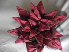 Unusual Pink Dahlia Throw Pillow, Limited Edition Signed Velvet and Silk