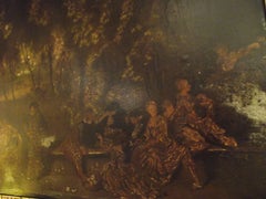 19th century Trumeau Mirror, Antique lighted Mirror with Oil Painting scene