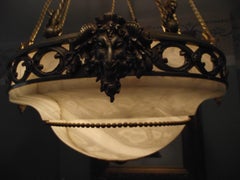 Antique Gilt Bronze and Alabaster Ceiling Light or Chandelier