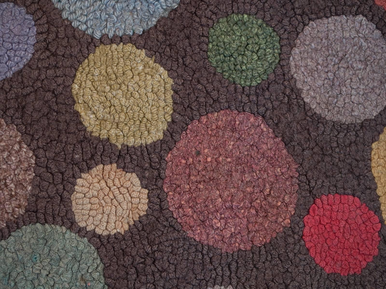 Hand-Knotted Early 20th Century Graphic American Primitive Folk Art Hooked Rug with Dots