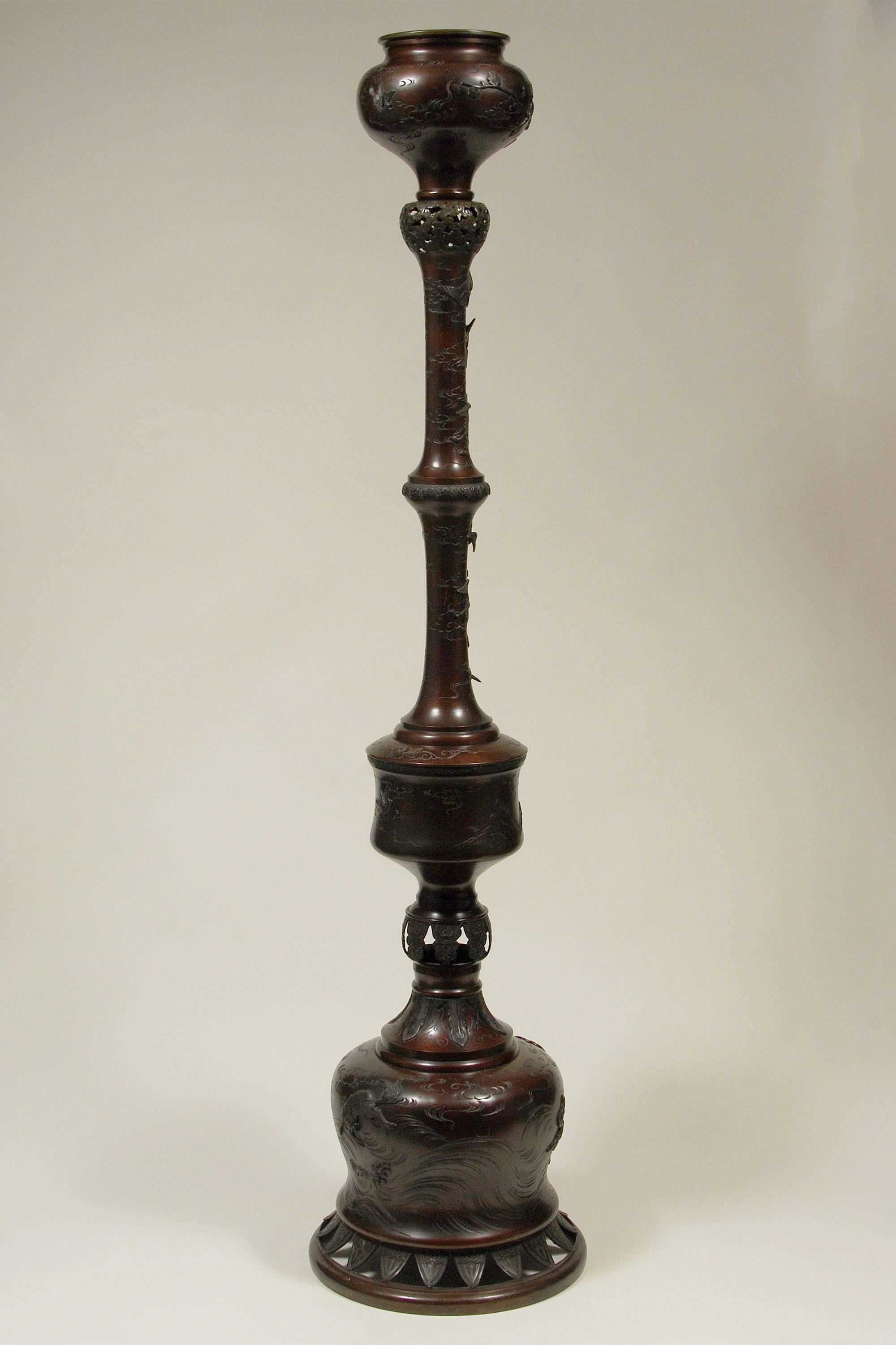 Hand-Crafted 19th Century Antique Japanese Meiji Bronze Floor Lamp For Sale