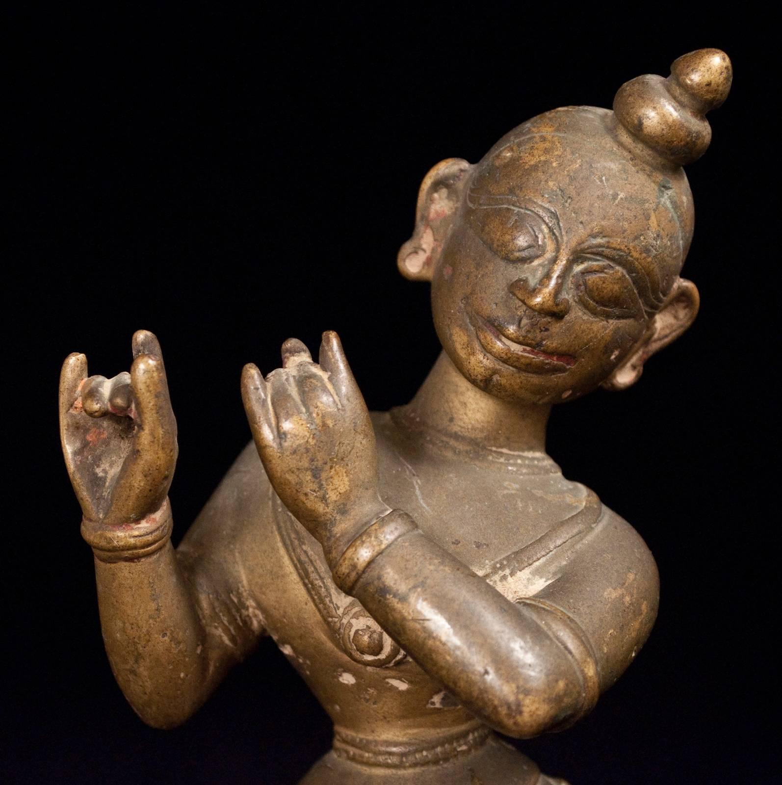 Cast 16th Century Krishna (Venugopala) Bronze Figure Playing the Flute, Orissa, India