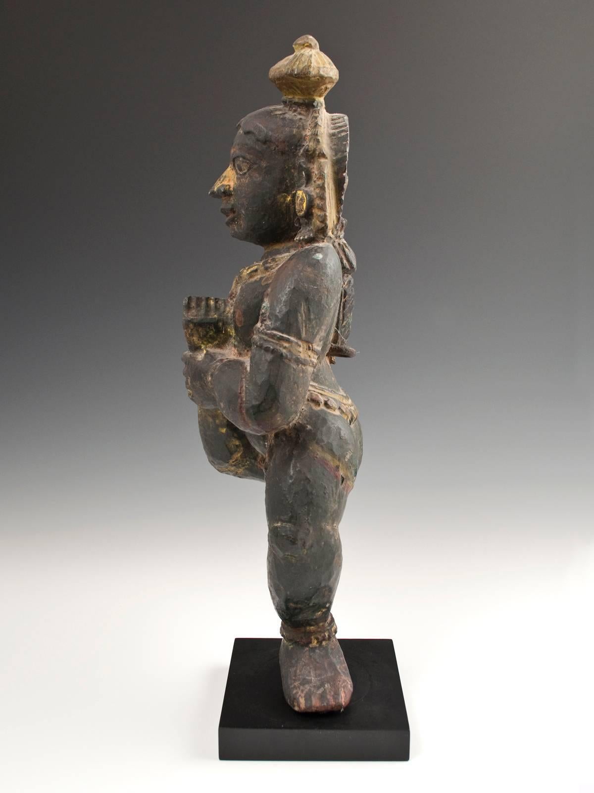 Primitive Mid-20th Century Carved Wood Krishna Figure, India