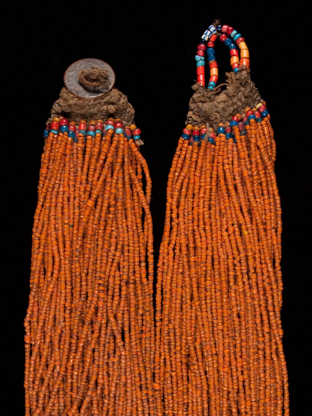 Indian Early/Mid-20th Century Orange Tribald Beaded Naga Necklace, India