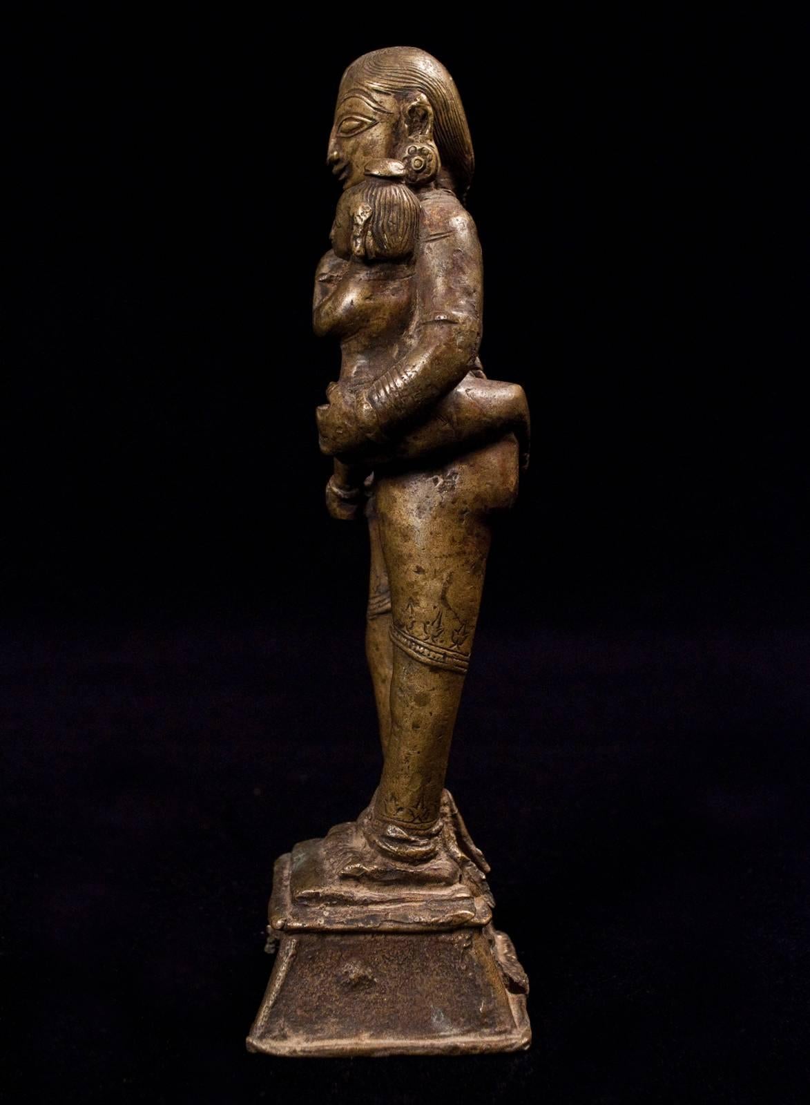 Indian 17th Century Lost Wax Cast Bronze Parvati with Child, India