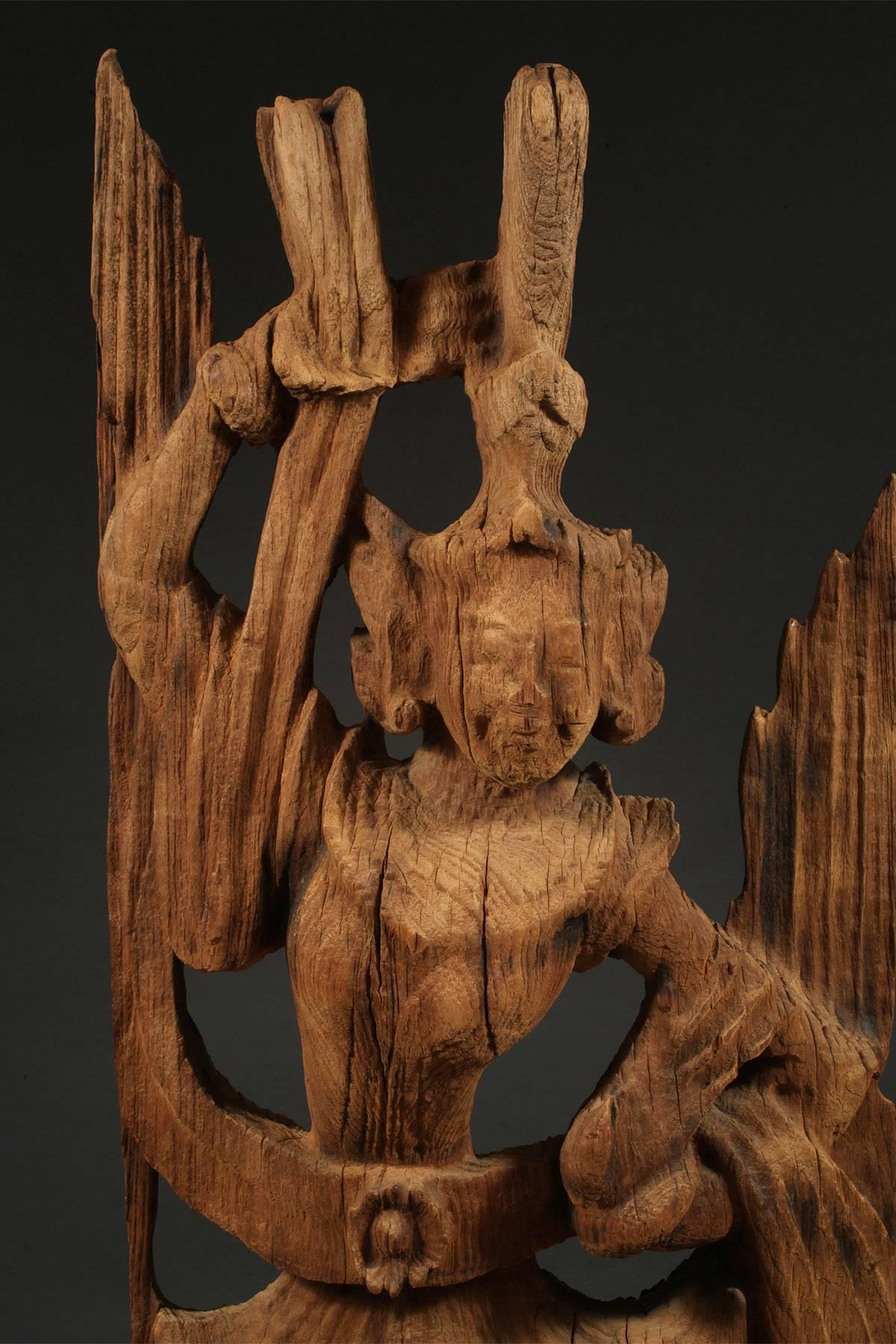 Burmese Early 20th Century Carved Wood Kinnari (Female) Figure, Burma