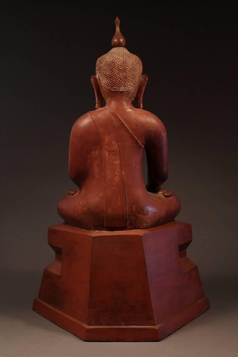 Carved 19th Century Hollow Lacquer Seated Buddha, Burma (Myanmar)