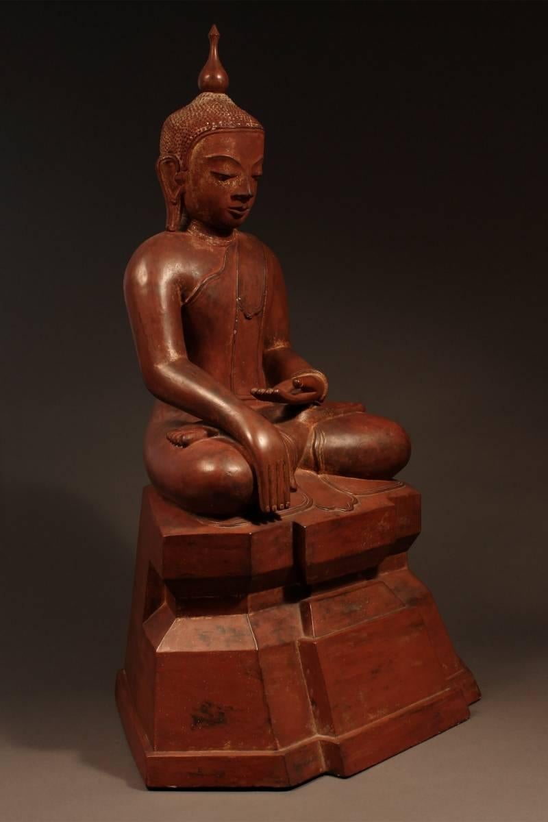 Tribal 19th Century Hollow Lacquer Seated Buddha, Burma (Myanmar)