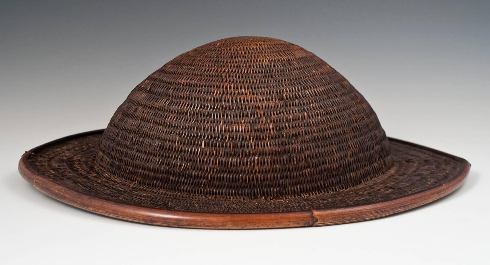 Late 19th Century Tribal Rattan and Bamboo Helmet, Northeastern India In Excellent Condition In Point Richmond, CA