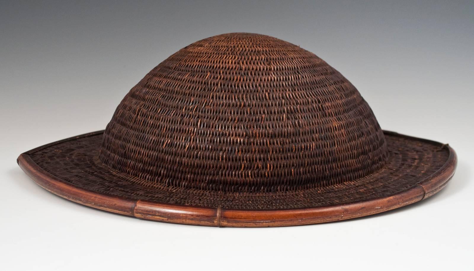 Woven Late 19th Century Tribal Rattan and Bamboo Helmet, Northeastern India
