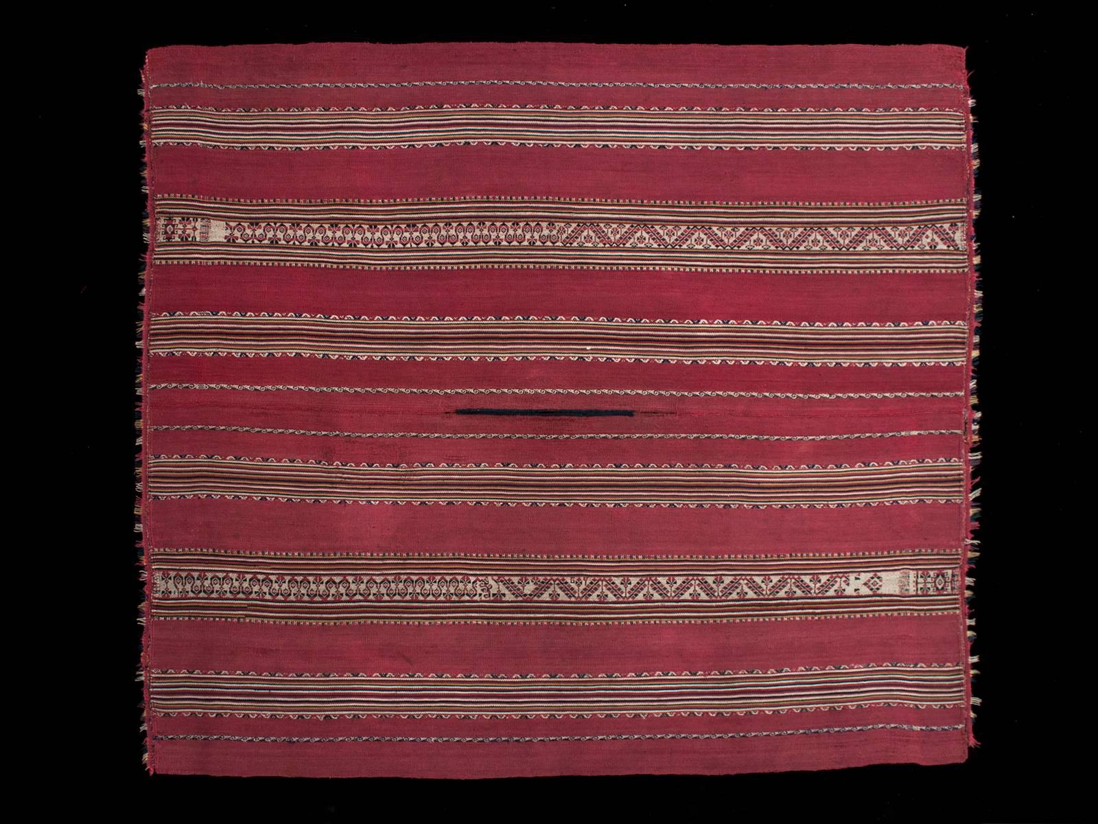Bolivian Mid-19th Century Tribal Aymara Striped Wool Poncho, Bolivia