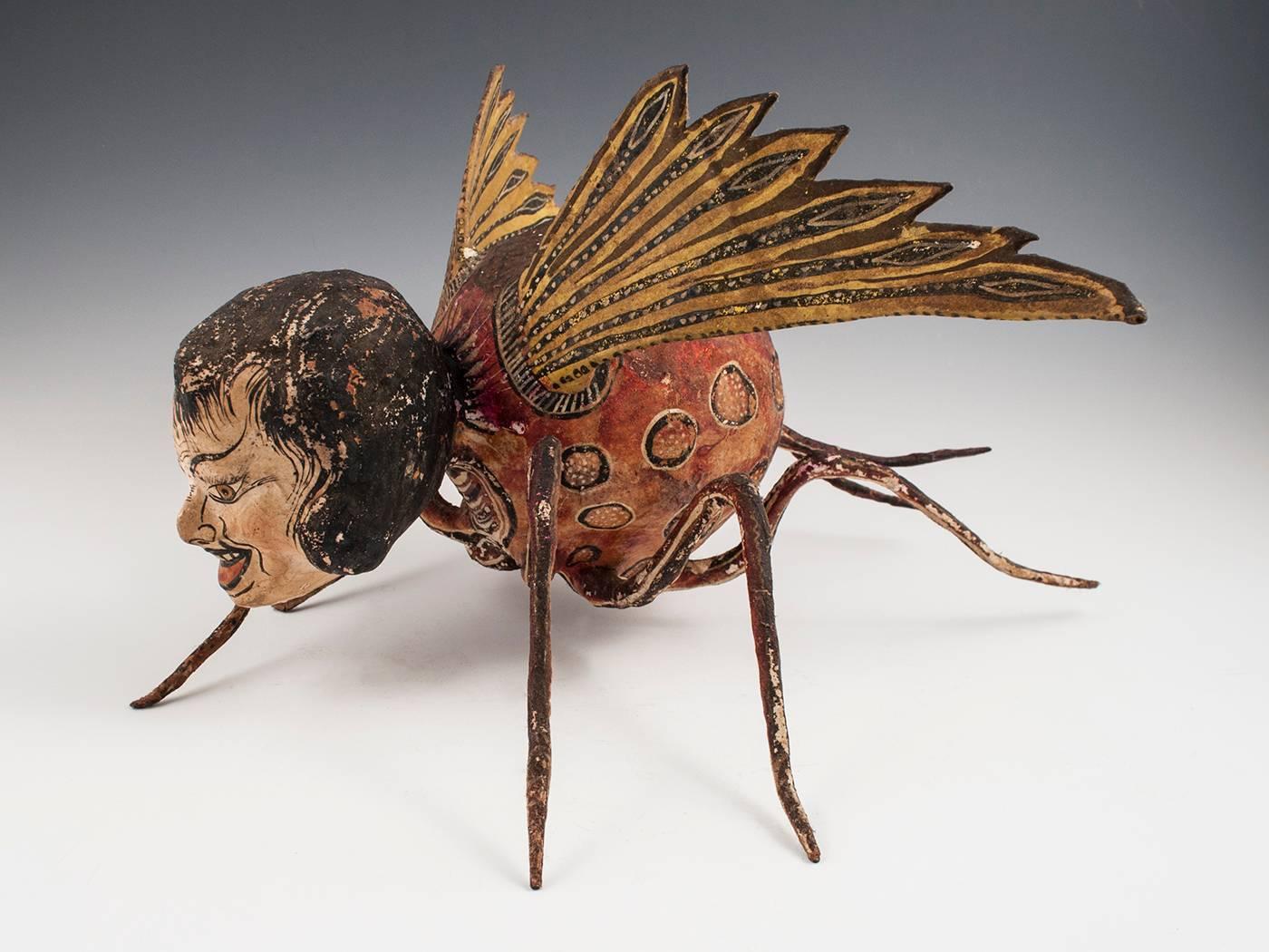 Offered by Zena Kruzick
Mid-Century Spider Papier-Mâché Alebrije, Mexico 

This haunting chimera was collected by the Roscoes in the 1950s and is largely intact, with scattered areas of missing paint. Likely made by the same artist as the other