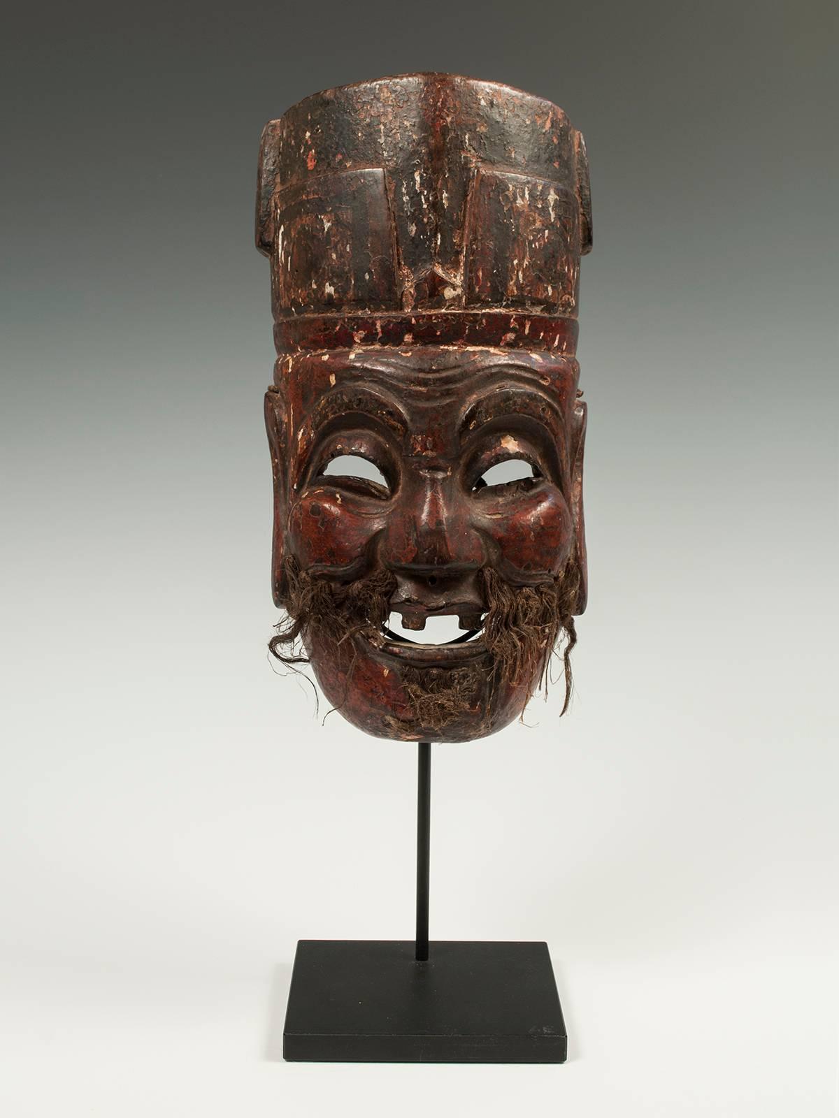 Chinese Late 19th-Early 20th Century Tribal Carved Wood Nuo Theater Mask, China