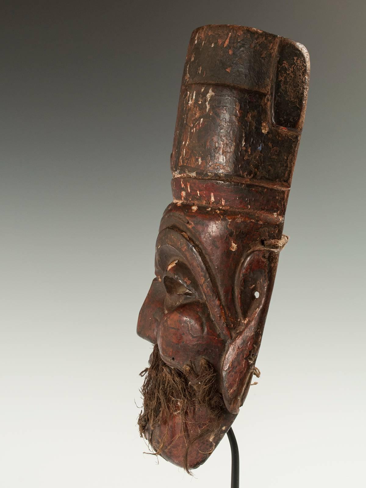 19th Century Late 19th-Early 20th Century Tribal Carved Wood Nuo Theater Mask, China