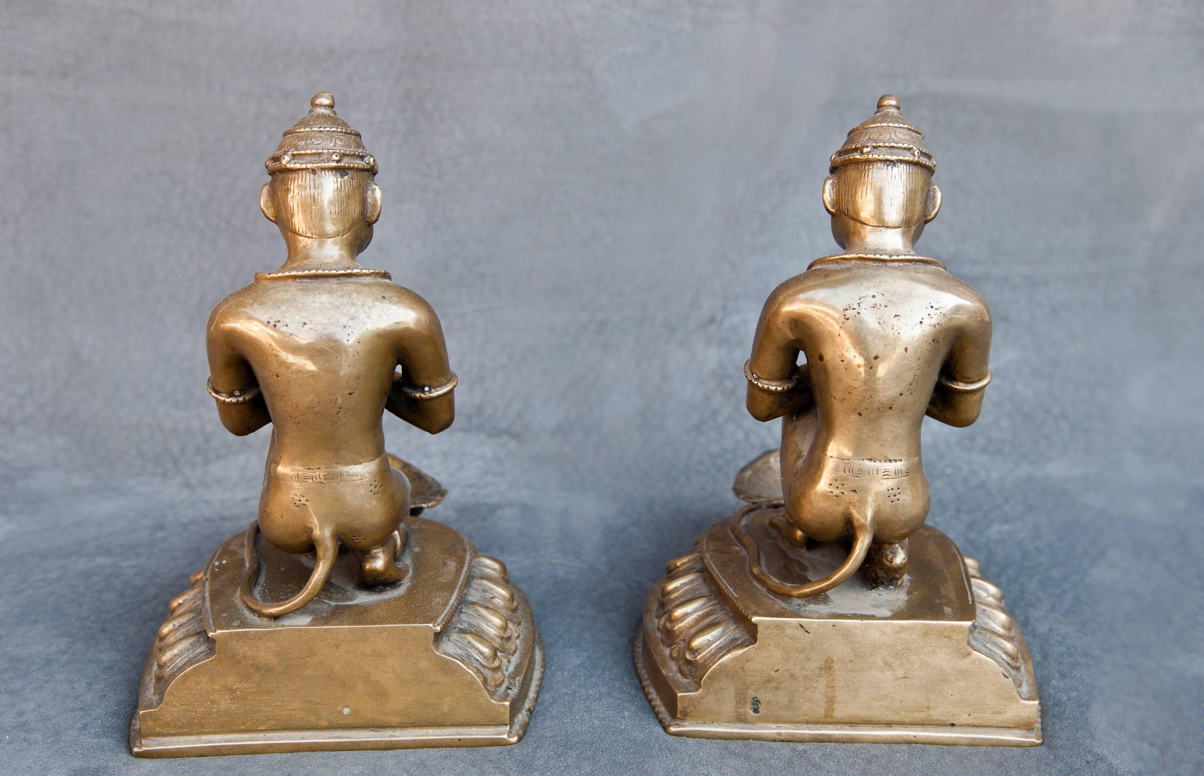 Other Pair of Bronze Hanuman Oil Lamps, Mid-20th Century, Nepal