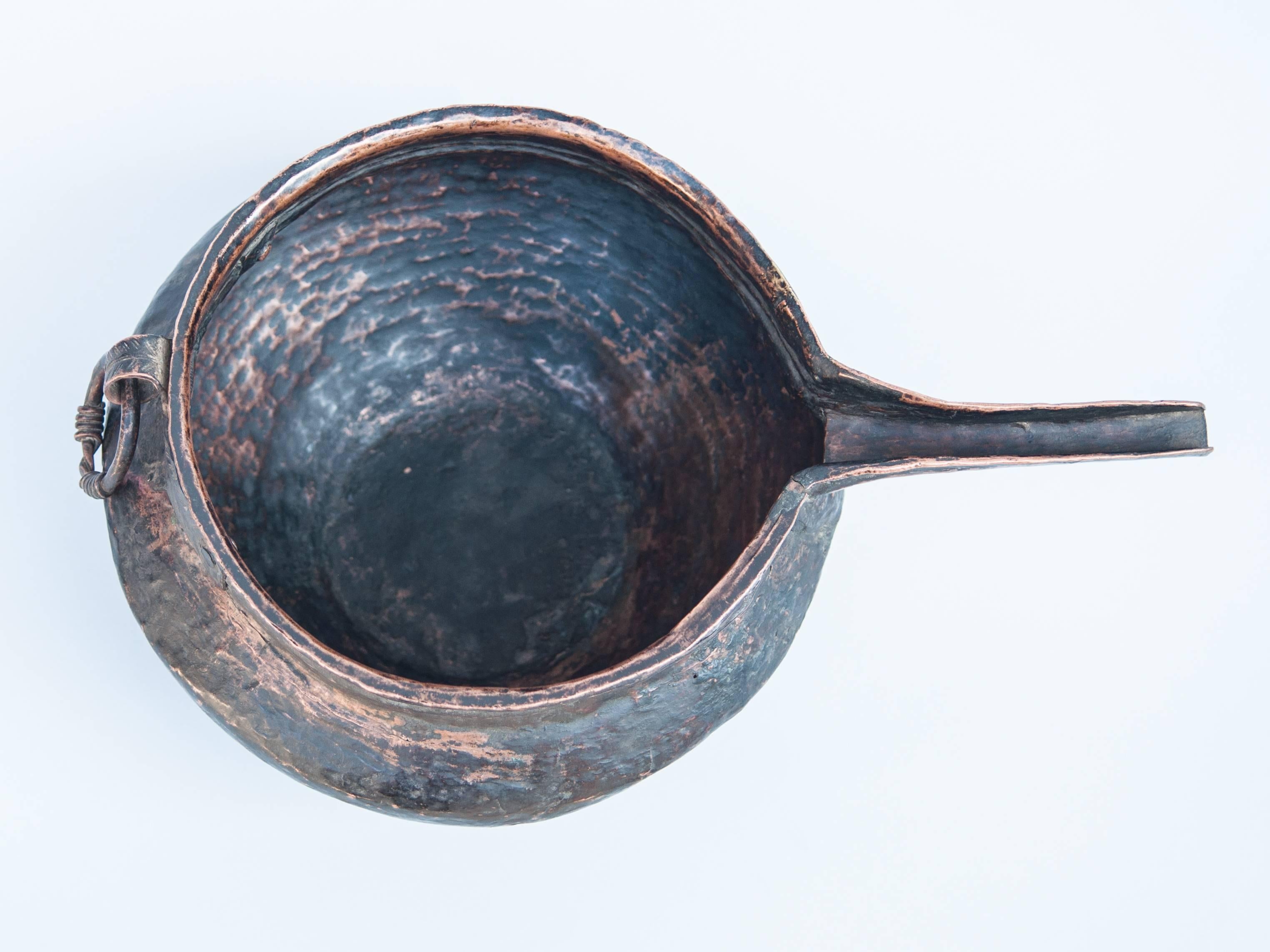 Tibetan Copper Pot with Spout, Hand-Hammered, Tibet, Mid-20th Century