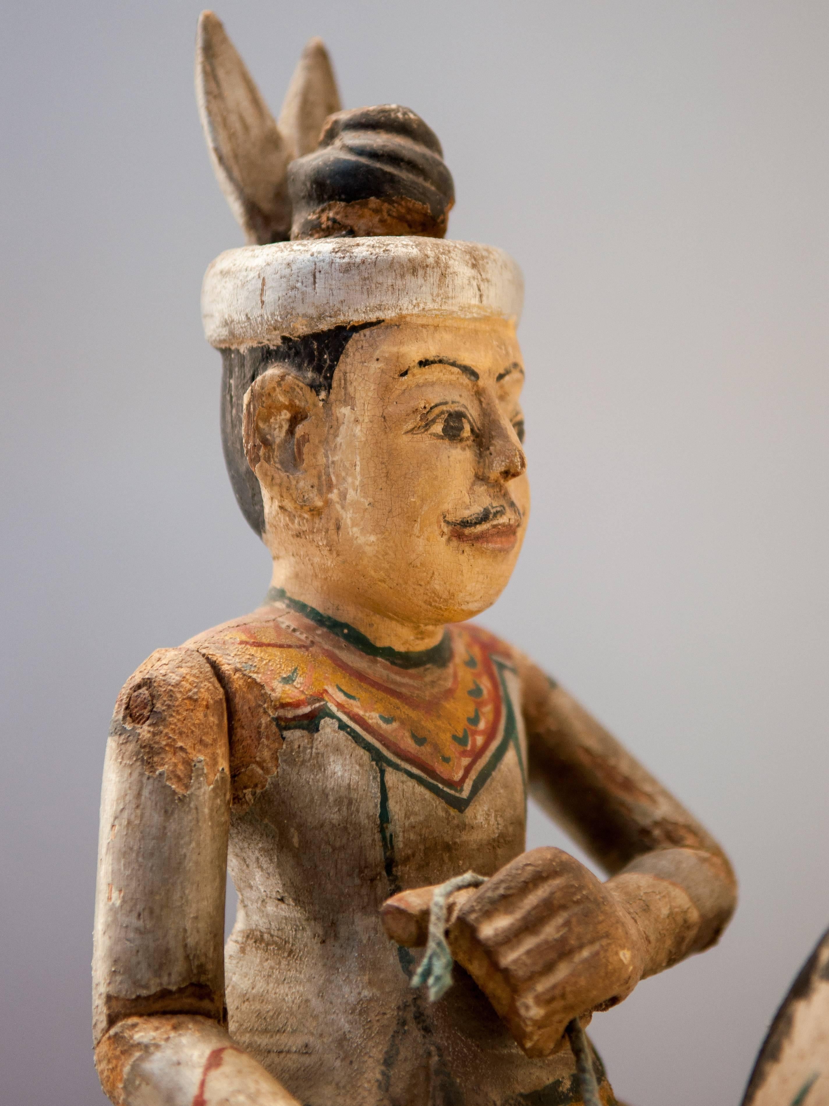 Hand-Carved Wood Nat Spirit Figure Min Kyawzwa Burma, Early to Mid-20th Century