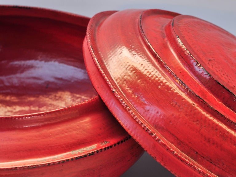 Red Lacquer Food Bowl with Lid from Burma, Early to Mid20th Century