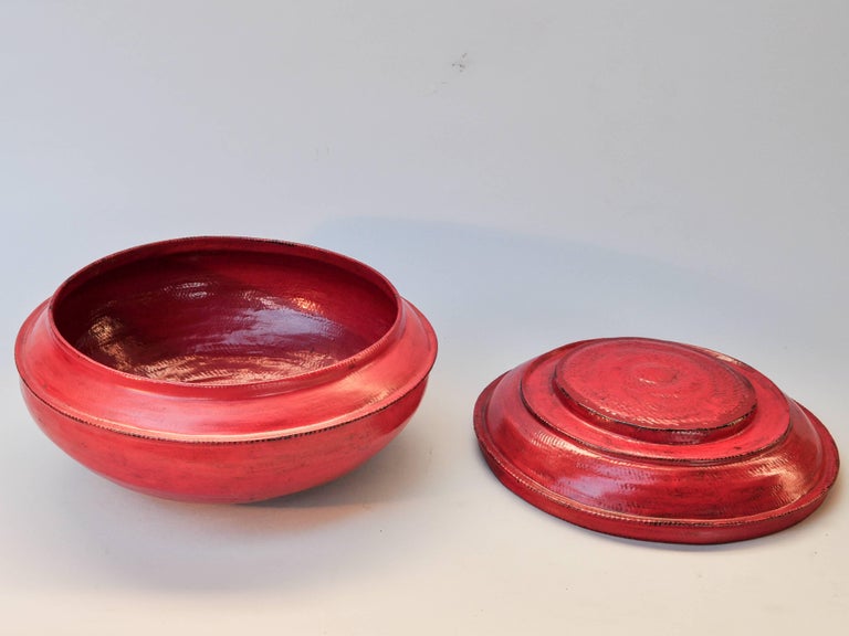 Red Lacquer Food Bowl with Lid from Burma, Early to Mid20th Century