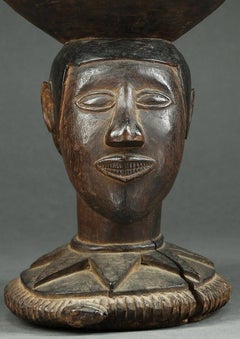 Baga Wood Offering Bowl, Tribal Altar Piece with Head and Snake, Africa, Guinea