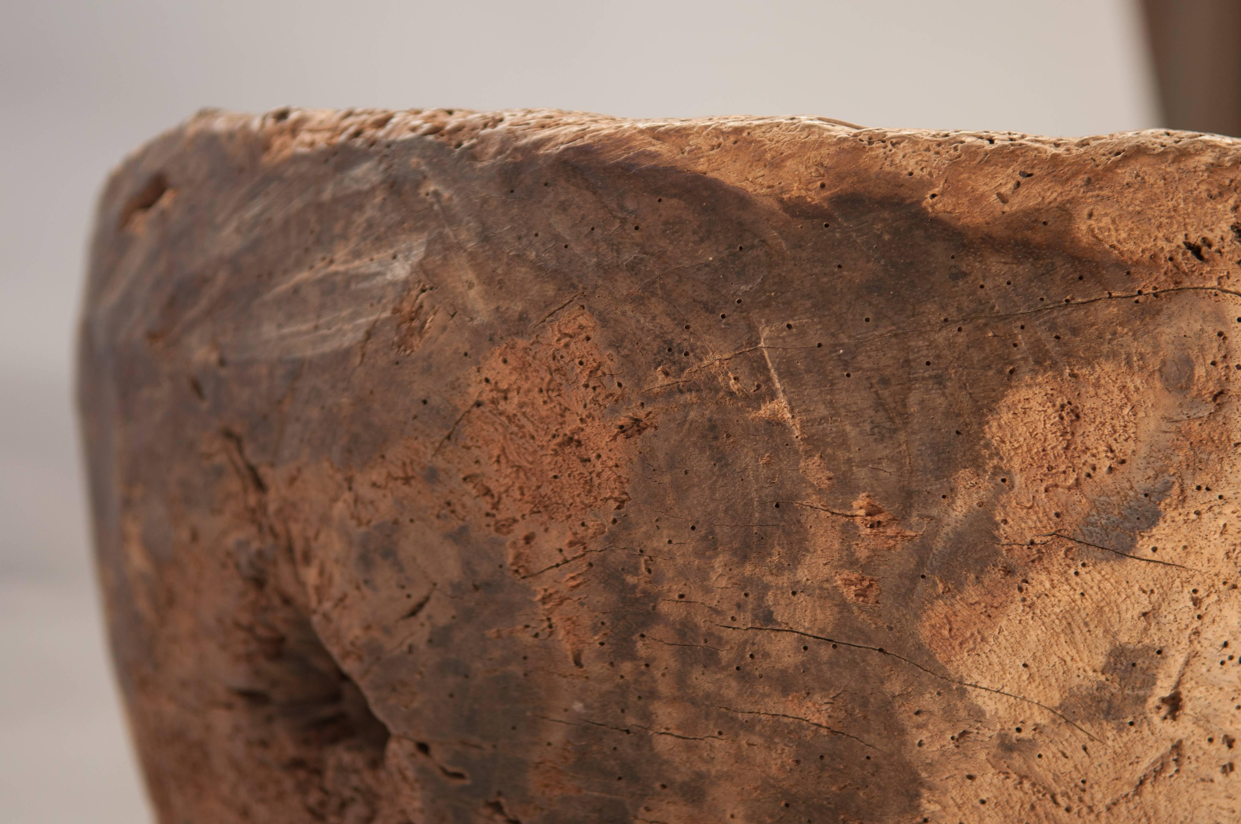 Rustic Handhewn Wooden Bowl, Java, Mid-20th Century In Distressed Condition In Point Richmond, CA