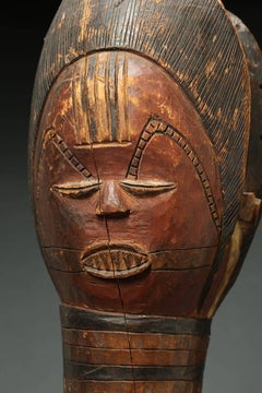 Kuyu Janus Face Tribal Dance Puppet, Drc, Africa Red, White and Black Pigments