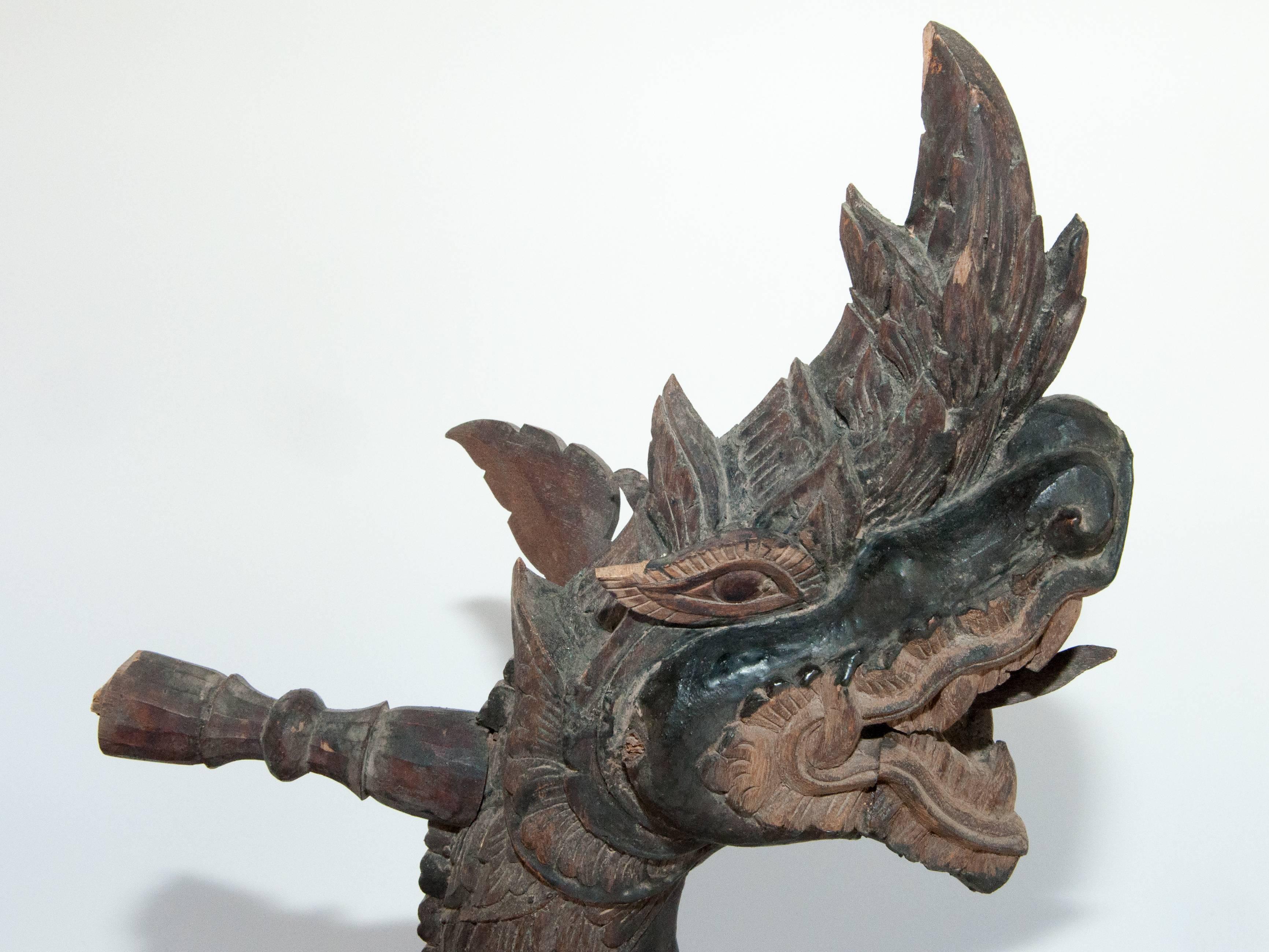 Hand-Carved Carved Silk Winding Tool from Laos, Naga Motif, Early-20th Century