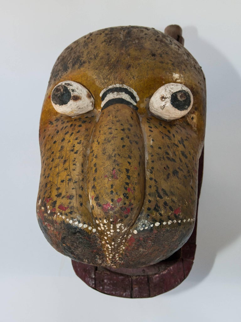 East Java Metal Masks Tiger Mask from Ponorogo, East Java, Teak, Mid-20th Century, Mounted ...